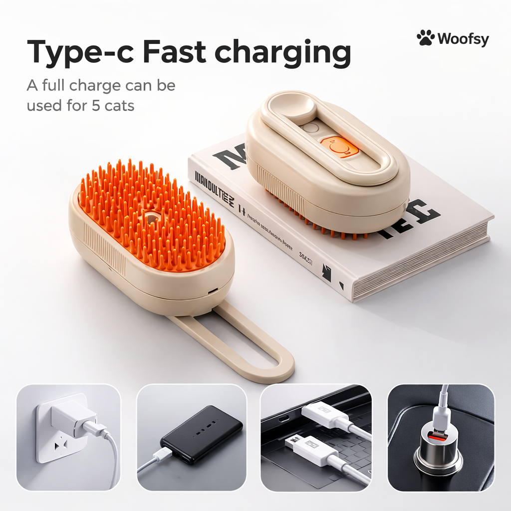 Woofsy 3-in-1 Steam Grooming Brush for Pets – USB Rechargeable Silicone Massage Comb🐾