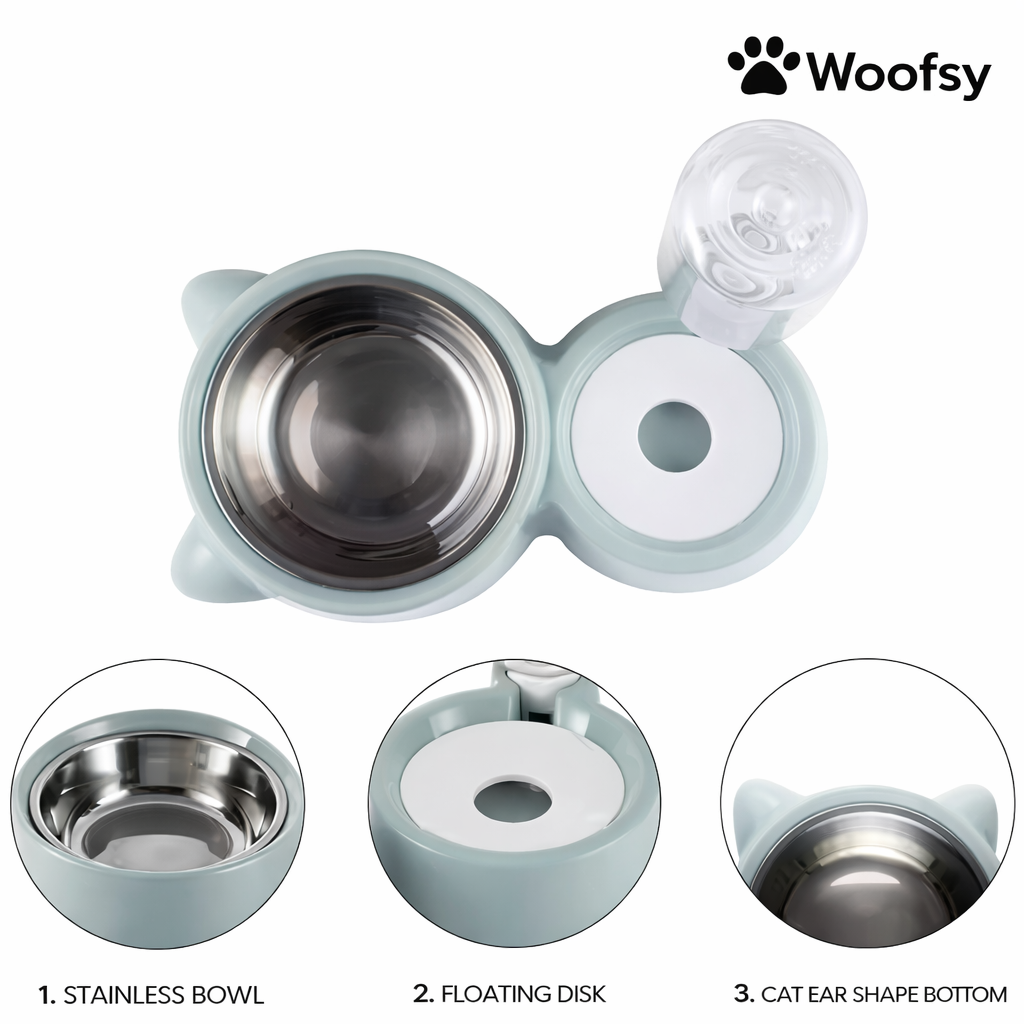 Woofsy 2-in-1 Pet Feeding Bowl Set with Water Dispenser for Dogs & Cats 🐾