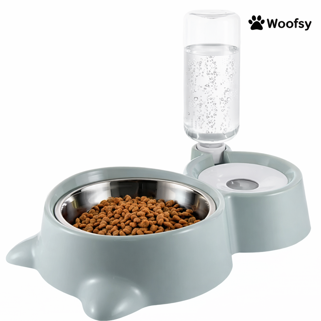 Woofsy 2-in-1 Pet Feeding Bowl Set with Water Dispenser for Dogs & Cats 🐾