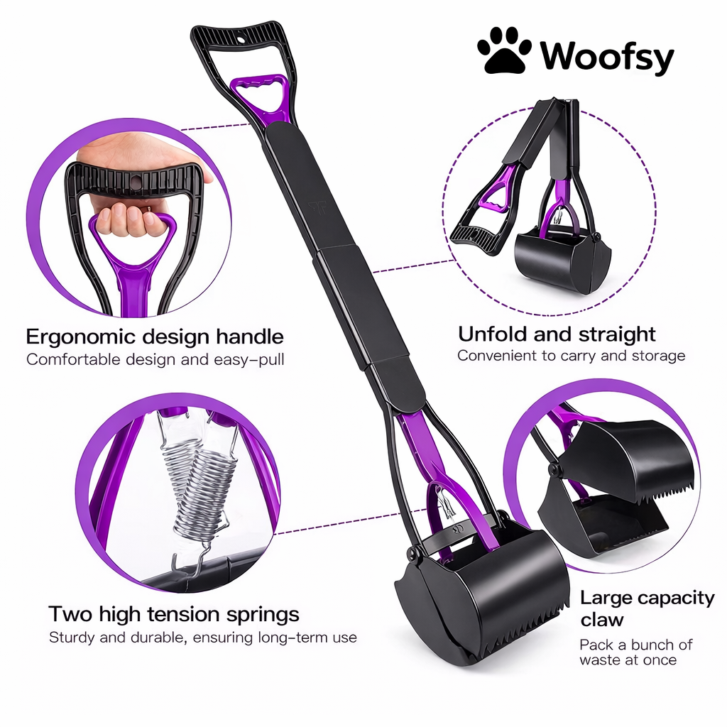 Woofsy Foldable Pooper Scooper for Dogs – Ergonomic Long Handle Waste Picker