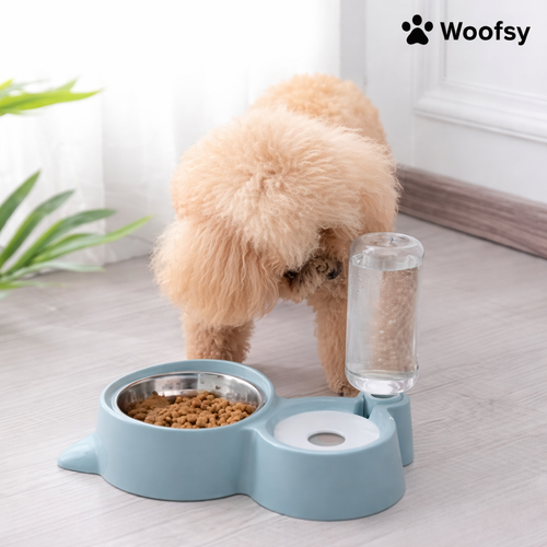 Woofsy 2-in-1 Pet Feeding Bowl Set with Water Dispenser for Dogs & Cats 🐾