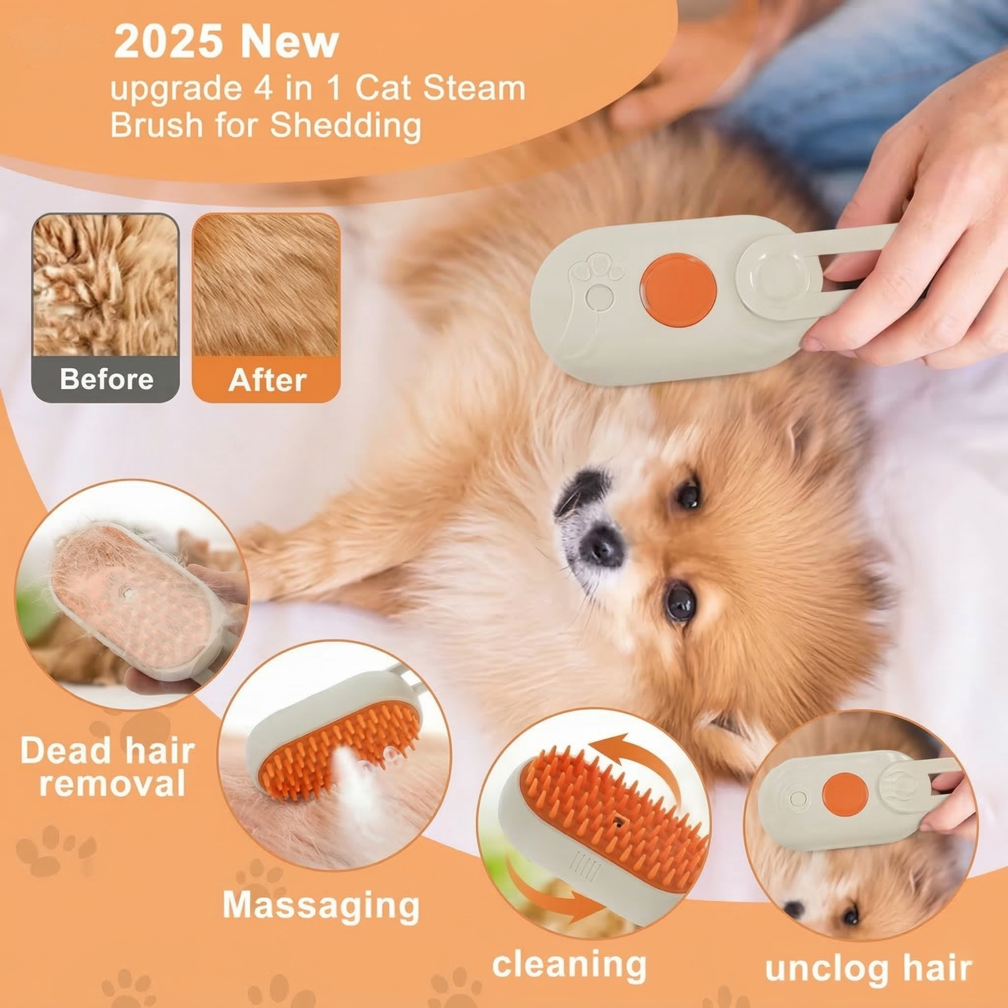 Woofsy 3-in-1 Steam Grooming Brush for Pets – USB Rechargeable Silicone Massage Comb🐾
